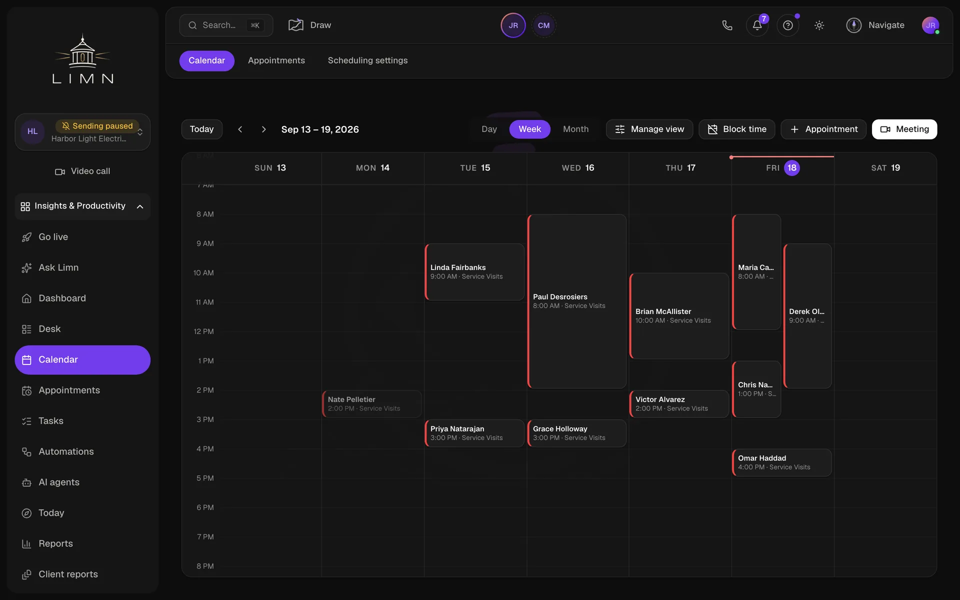A week of visits on the calendar