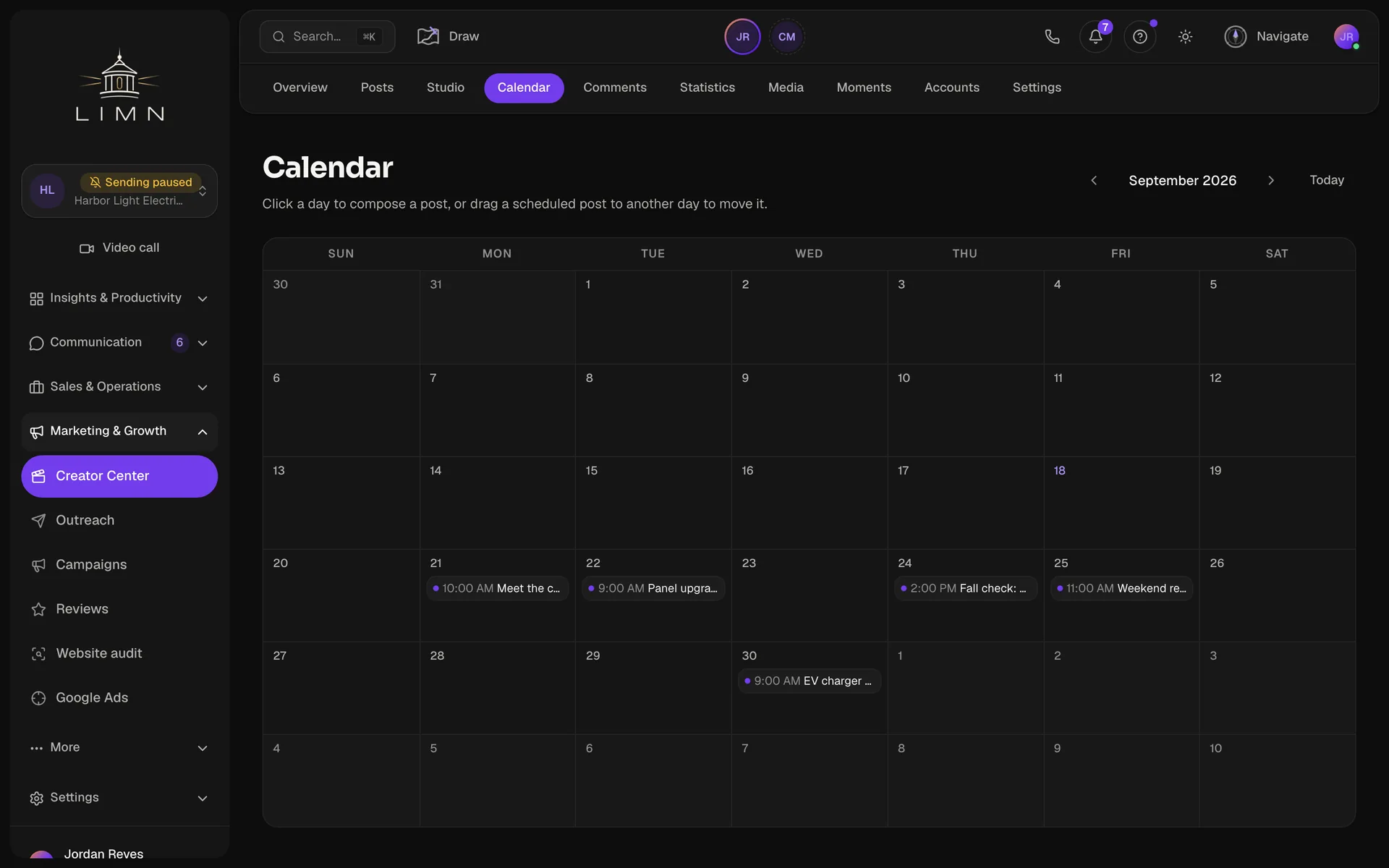 The social calendar with scheduled posts